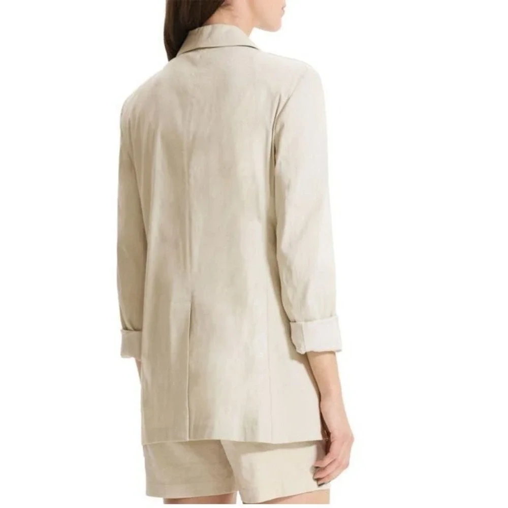 EUC Theory Linen Rolled-Sleeve Shawl Collar Blazer Size 2 Beige Women's - Picture 2 of 8